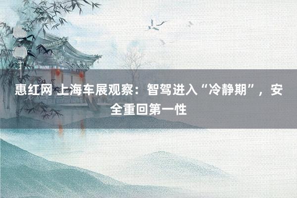 惠红网 上海车展观察：智驾进入“冷静期”，安全重回第一性