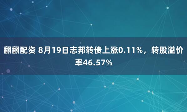 翻翻配资 8月19日志邦转债上涨0.11%，转股溢价率46.57%